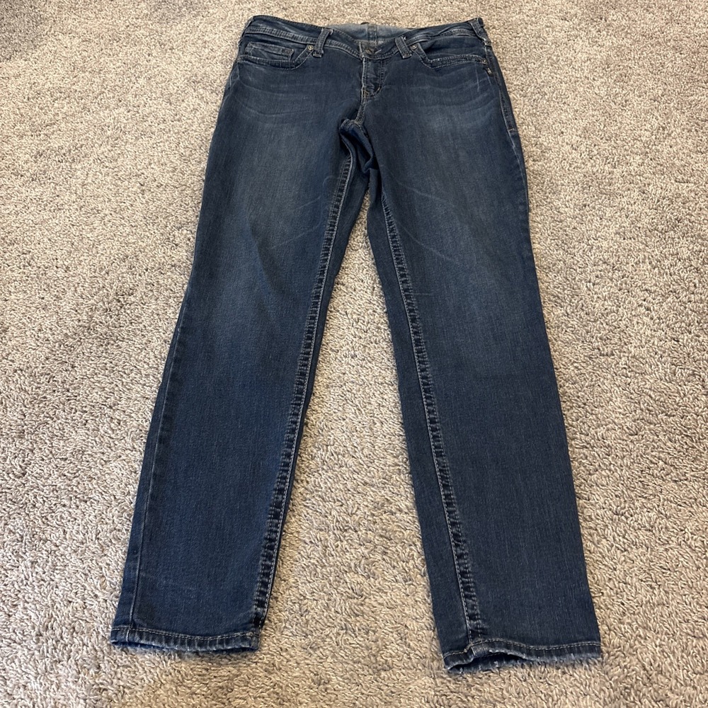 Silver Jeans Co Suki Skinny Mid Rise Dark Wash Women's 14/31 Stretch Mint Y2K